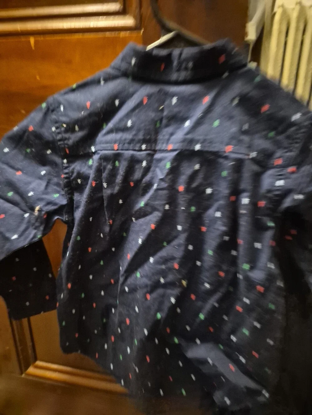 2TThe Children's Place Navy Button-Down Shirt with Red, Green & White Tree Print